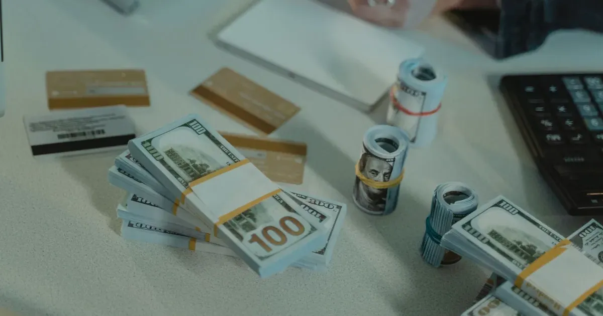 Rolled dollar bills and credit cards on a desk — comparing CD vs high yield savings rates in 2026