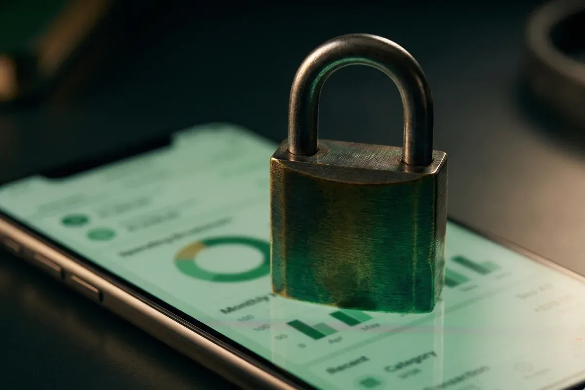 A padlock resting on a smartphone screen, symbolizing financial data privacy and security