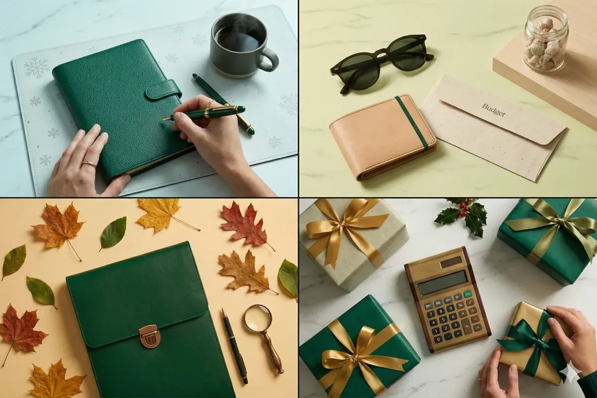 Four seasonal vignettes representing quarterly financial planning themes throughout the year