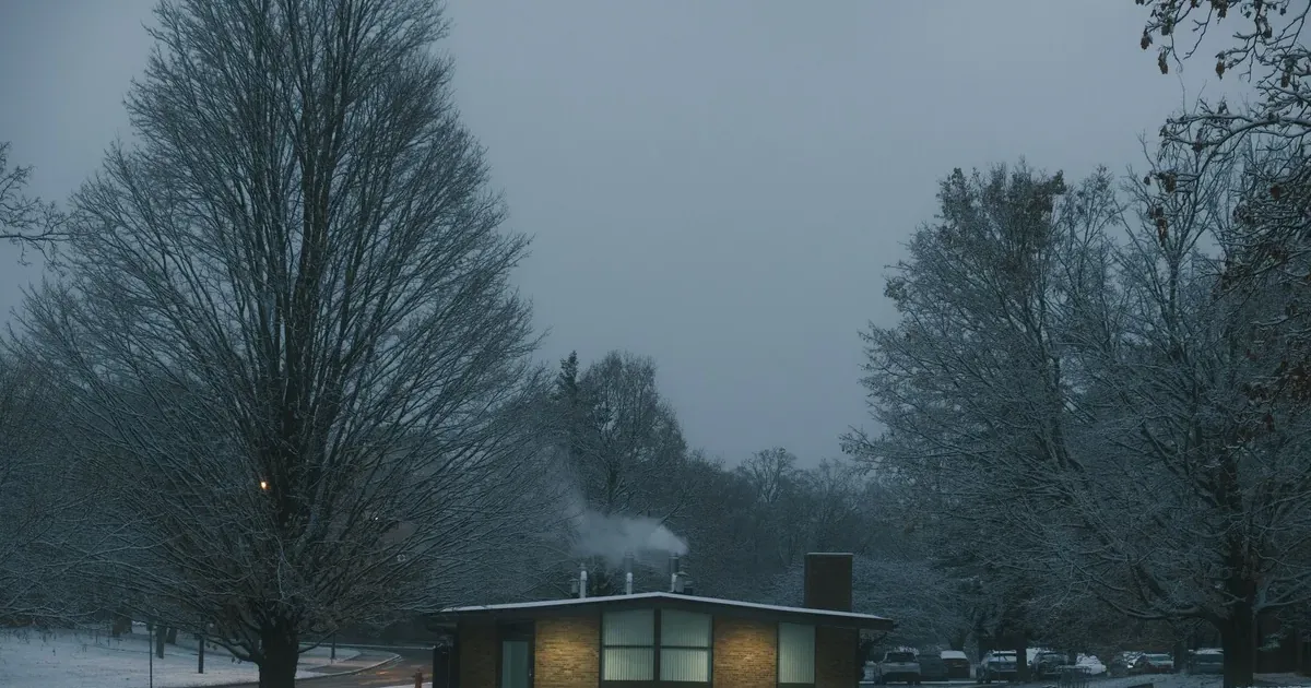 Snow-covered house at dusk representing a winter heating budget